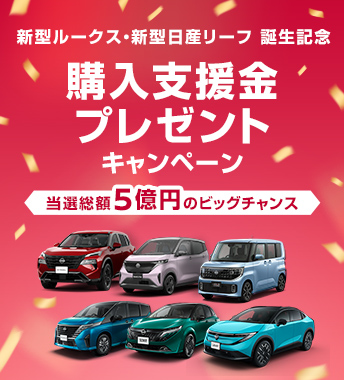 新型ルークス・新型リーフ 誕生記念 購入支援金プレゼントキャンペーン